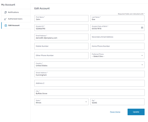The Edit Account tab on the My Account page where you can update your information.